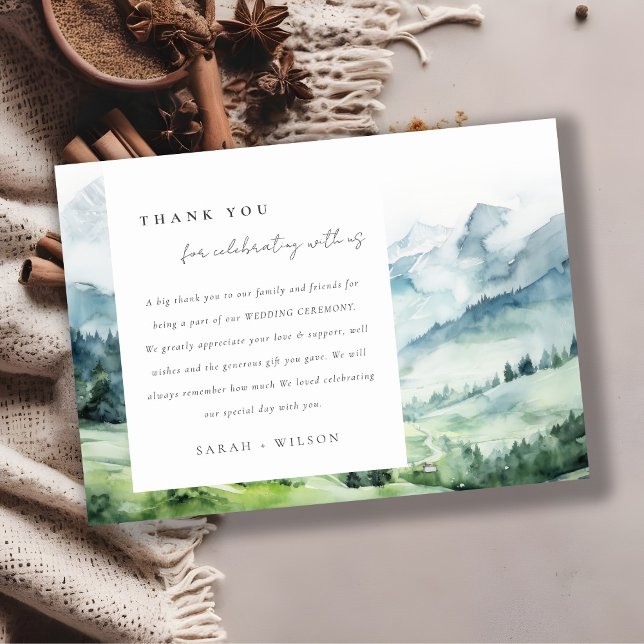 Soft Watercolor Snow Mountain Landscape Wedding Thank You Card (Creator Uploaded)