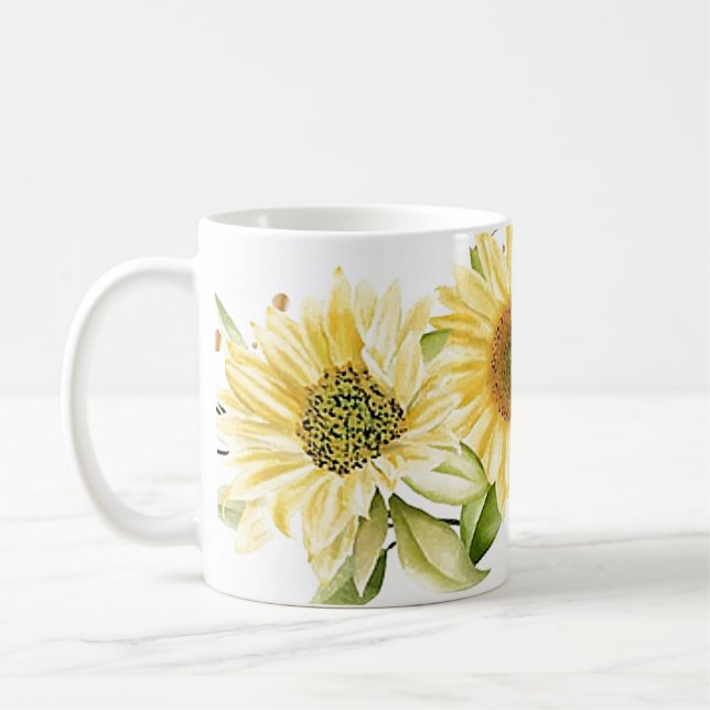 Soft watercolor sunflowers  coffee mug (Left)