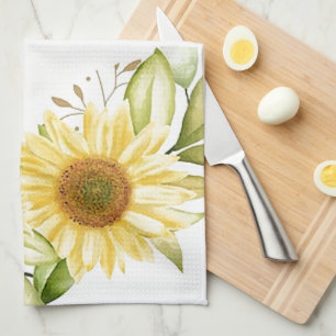 Soft watercolor sunflowers tea towel