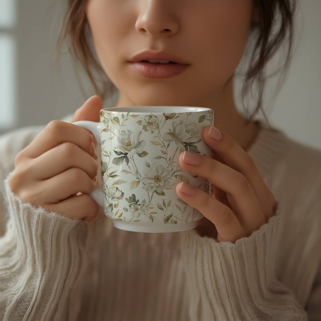 Soft Watercolor White Floral Pattern Coffee Mug (Creator Uploaded)