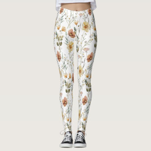 Soft Watercolor Wildflower Botanical Boho Pattern Leggings