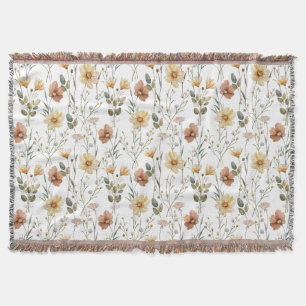 Soft Watercolor Wildflower Botanical Boho Pattern Throw Blanket
