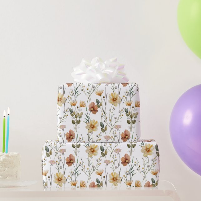 Soft Watercolor Wildflower Botanical Boho Pattern Wrapping Paper (Party Gifts)