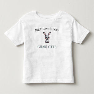 Soft Watercolor Woodland Birthday Bunny Name Toddler T-Shirt