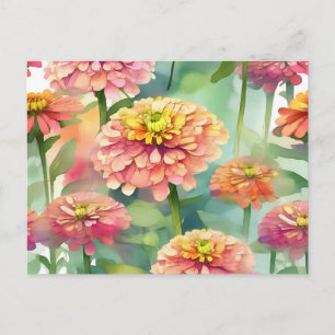 Soft Watercolor Zinnia Floral Postcard