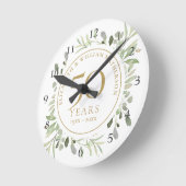 Soft Watercolour Leaves 50th Anniversary Round Clock (Angle)