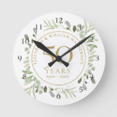 Soft Watercolour Leaves 50th Anniversary Round Clock (Front)