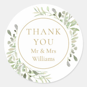 Soft Watercolour Leaves 50th Anniversary Thank You Classic Round Sticker