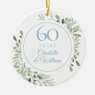 Soft Watercolour Leaves 60th Anniversary Ceramic Ornament