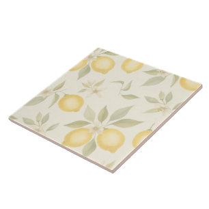 Soft Watercolour Lemon Botanical Pattern Ceramic Tile