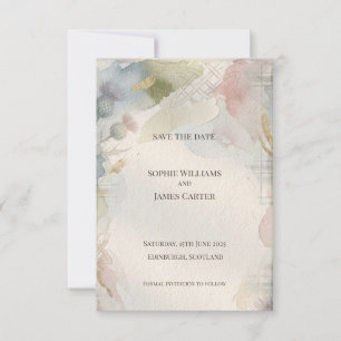 Soft Watercolour Scottish Thistle Save the Date   