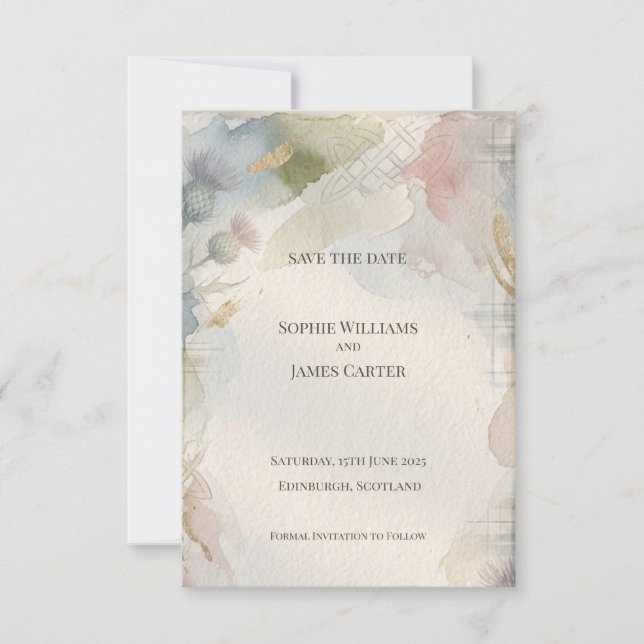 Soft Watercolour Scottish Thistle Save the Date |  (Front)