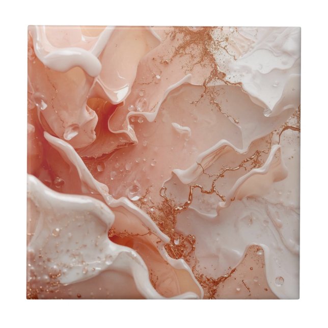 Soft Waves & Golden Lines Ceramic Tile (Front)