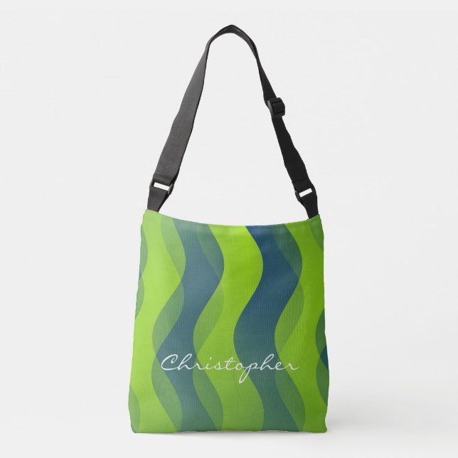 Soft Waves pattern - green blue + your ideas Crossbody Bag (Front)