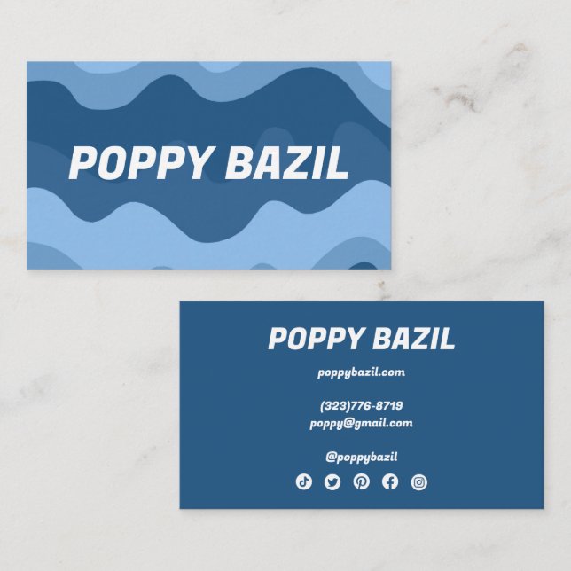 Soft Wavy Stripes Minimalist Bold Blue Retro  Business Card (Front/Back)