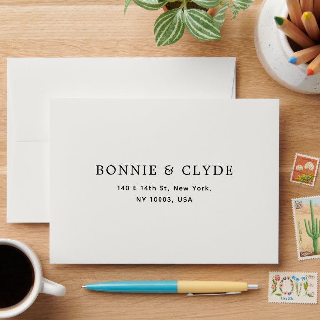Soft White A7 Wedding RSVP Envelope with Address (Desk)