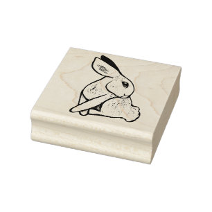 Soft White Bunny Rabbit Illustration               Rubber Stamp