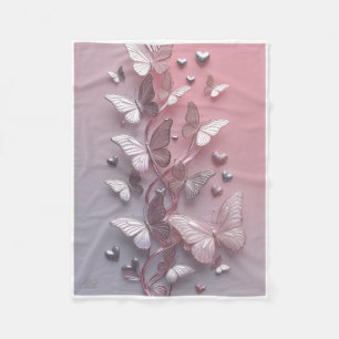 Soft White Butterflies Flying On Pink Background F Fleece Blanket