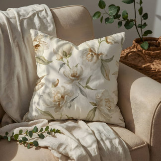 Soft White Camellia Floral Pattern Cushion