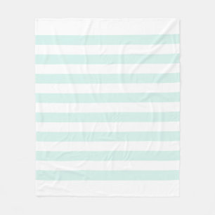 Soft White & Cyan Green Pastel Lines Pattern Fleece Blanket