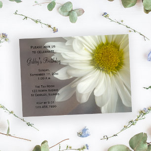 Soft White Daisy on Grey Birthday Party Invitation