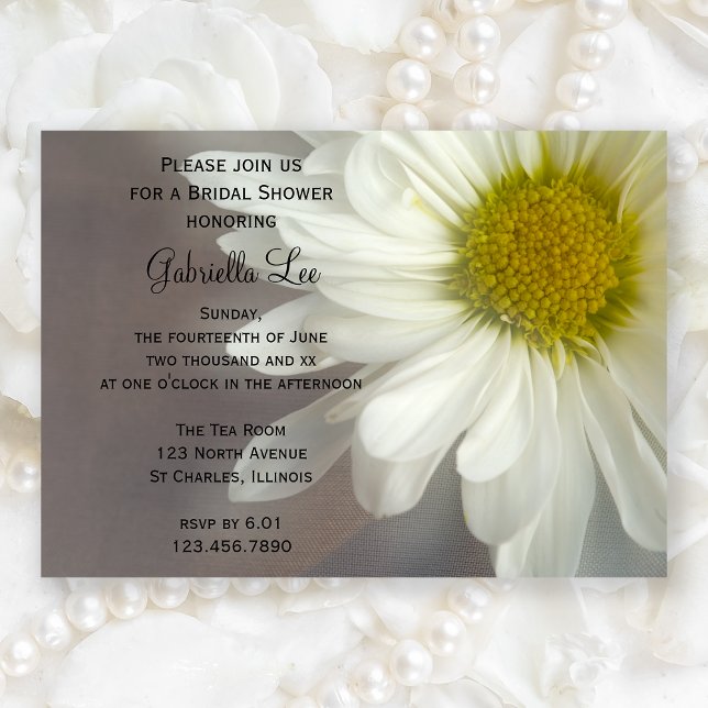 Soft White Daisy on Grey Bridal Shower Invitation (Creator Uploaded)