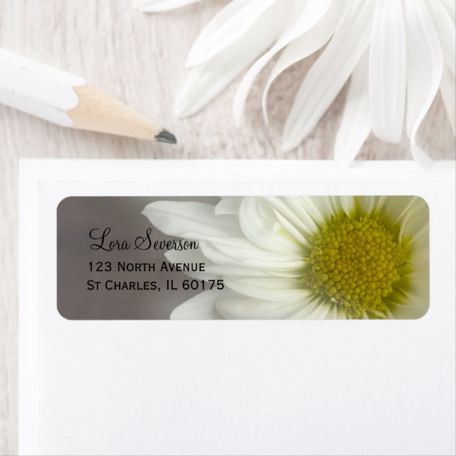 Soft White Daisy on Grey Return Address Label (Insitu)