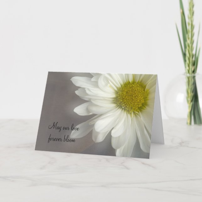 Soft White Daisy on Grey Wedding Invitation Card (Front)