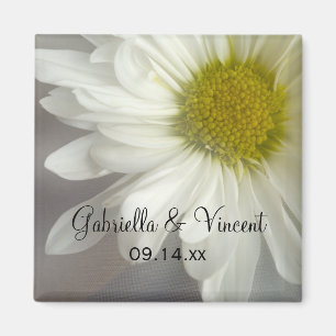 Soft White Daisy on Grey Wedding Magnet