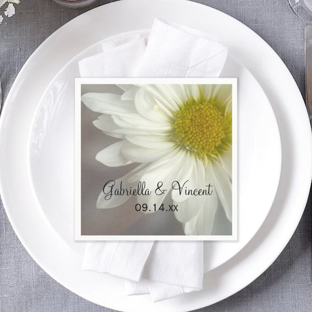 Soft White Daisy on Grey Wedding Napkin (Creator Uploaded)