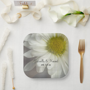 Soft White Daisy on Grey Wedding Paper Plate