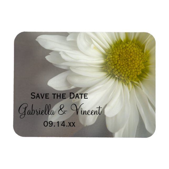 Soft White Daisy on Grey Wedding Save the Date Magnet (Horizontal)