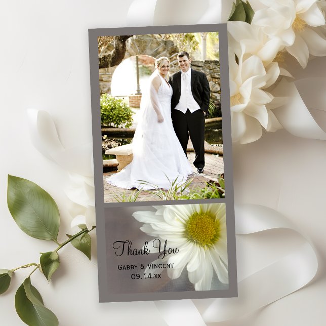 Soft White Daisy on Grey Wedding Thank You (Creator Uploaded)
