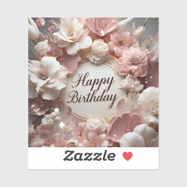 Soft White Floral Birthday Sticker (Sheet)