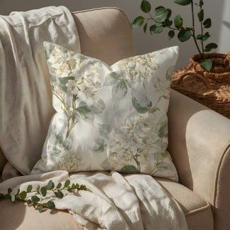 Soft White Hydrangea Floral Pattern Cushion