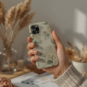 Soft White Hydrangea Floral Pattern iPhone 15 Pro Case