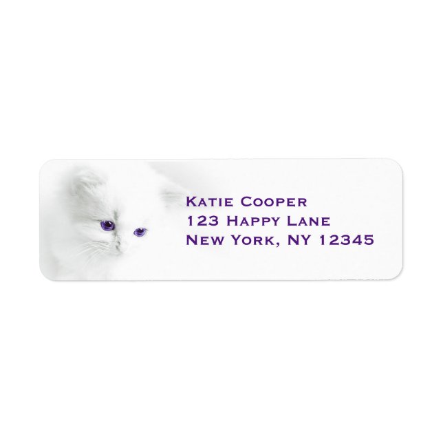 Soft White Kitten with Purple Eyes Return Address Label (Front)