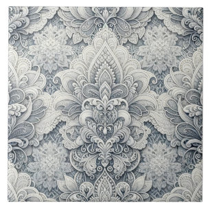 Soft White Lace, Silver Accents, Seamless Luxury Ceramic Tile