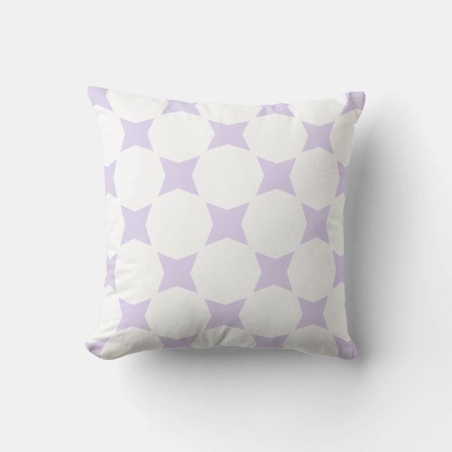Soft White & Lilac Purple Star Pattern Design Cushion (Front)