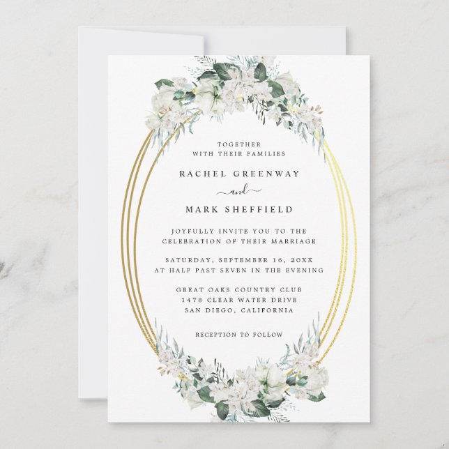 Soft White Lilies Roses Dusty Blue Floral Wedding Invitation (Front)