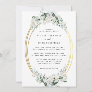 Soft White Lilies Roses Dusty Blue Floral Wedding Invitation