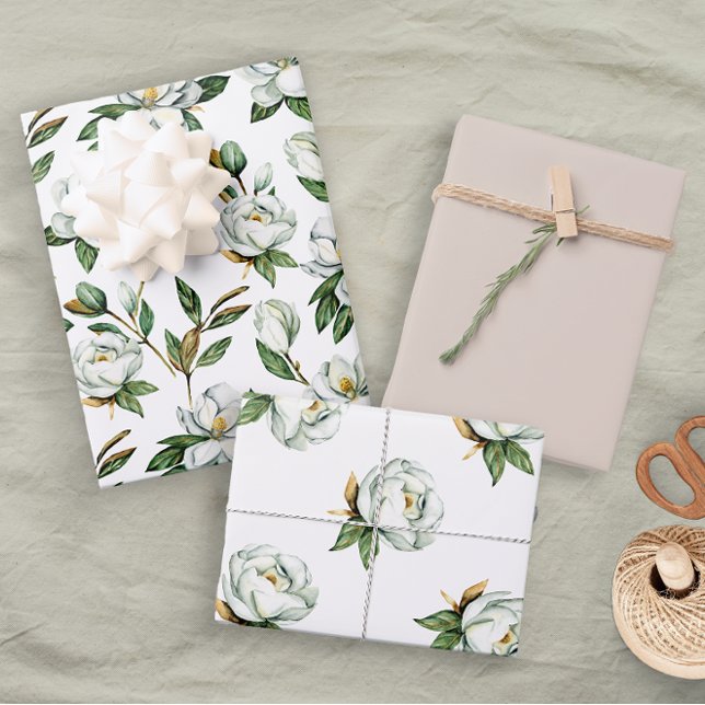 Soft White Magnolia Floral  Bridal Wedding Wrapping Paper Sheet (Creator Uploaded)