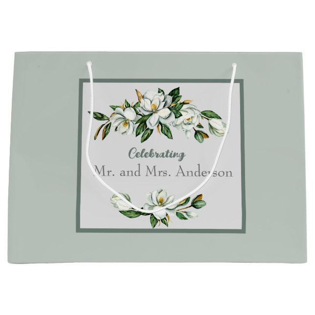 Soft White Magnolia Greenery Wedding Classic Large Gift Bag (Front)