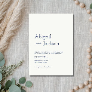 Soft White & Navy Minimalist Clean Modern Wedding Invitation