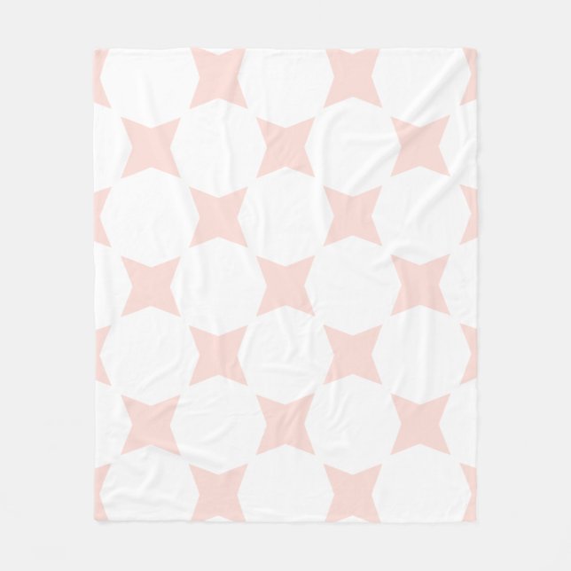 Soft White & Pastel Pink Star Pattern Design Fleece Blanket (Front)