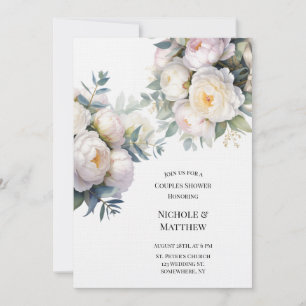 Soft White Peony with Eucalyptus Couples Shower Invitation