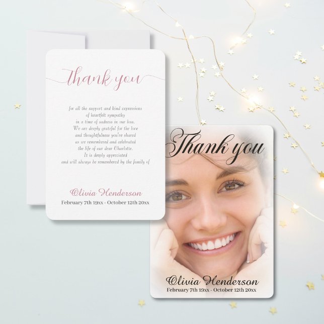 Soft White Photo Memorial Thank You Card (Creator Uploaded)