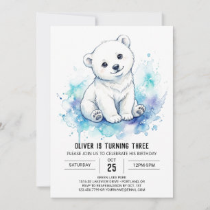 Soft White Polar Bear Birthday Invitation