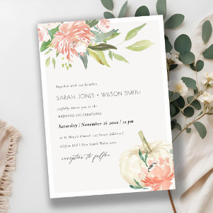 Soft White Pumpkin Blush Floral Wedding Invite
