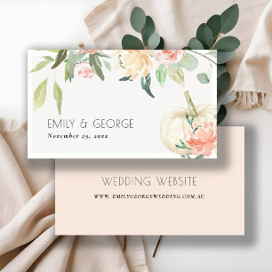Soft White Pumpkin Blush Floral Wedding Website Business Card